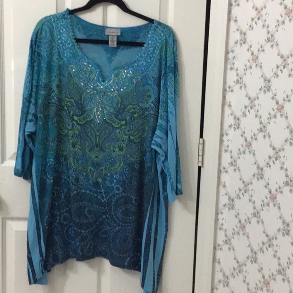 Catherines Plus Size 3X, 26/28 Boho Style Asymmetrical Top w/ 3/4 length sleeves